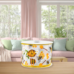 Spring Working Bees Honeycomb Flower Wired Ribbon, 10-yard