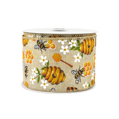 Spring Working Bees Honeycomb Flower Wired Ribbon, 10-yard