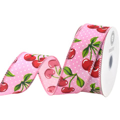 Polka Dot Cherries Wired Ribbon, 10-yard