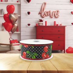 Polka Dot Cherries Wired Ribbon, 10-yard