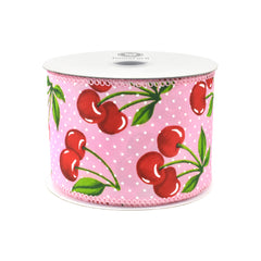 Polka Dot Cherries Wired Ribbon, 10-yard