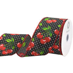 Polka Dot Cherries Wired Ribbon, 10-yard
