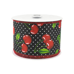 Polka Dot Cherries Wired Ribbon, 10-yard