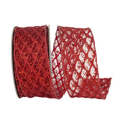 Glittered Sequin Diamond Net Wired Ribbon, 2-1/2-inch, 10-yard