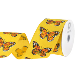 Spring Monarch Butterfly Faux Linen Wired Ribbon, 2-1/2-inch, 10-yard