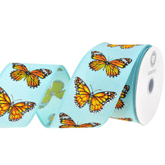 Spring Monarch Butterfly Faux Linen Wired Ribbon, 2-1/2-inch, 10-yard