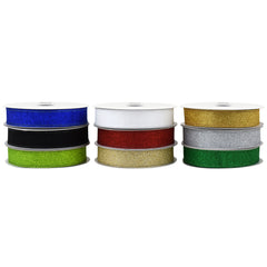 Christmas Flat Glitter Wired Ribbon, 7/8-inch, 10-yard