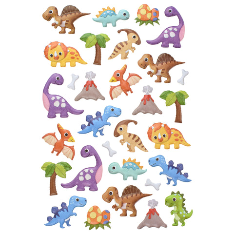 Dinosaur Puffy Sheen 3D Craft Stickers, 1-3/4-inch, 30-piece
