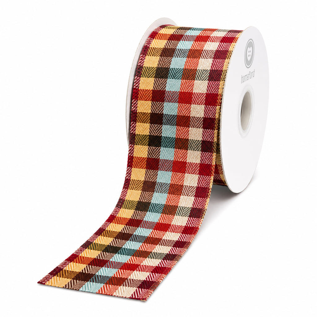 Tonal Twill Plaid Wired Edge Ribbon, 2-1/2-inch, 10-yard