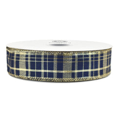 Christmas Metallic Plaid Wired Ribbon, 1-1/2-inch, 50-yard, Navy