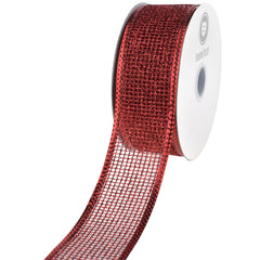 Christmas Glittered Net Metallic Edge Wired Ribbon, 1-1/2-inch, 10-yard