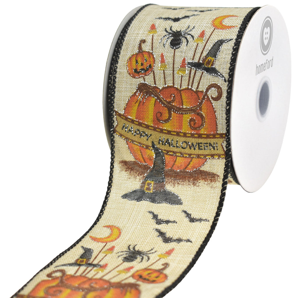 Halloween Centerpiece Faux Linen Wired Ribbon, 10-yard