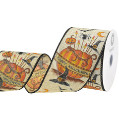 Halloween Centerpiece Faux Linen Wired Ribbon, 10-yard