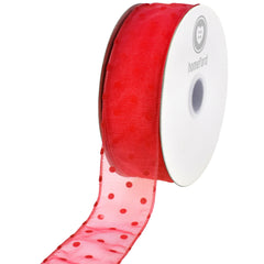 Organza Polka Dots Wired Ribbon, 2-Inch, 50-Yard