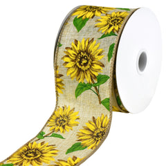 Sunflowers Faux Linen Wired Ribbon, 10-yard
