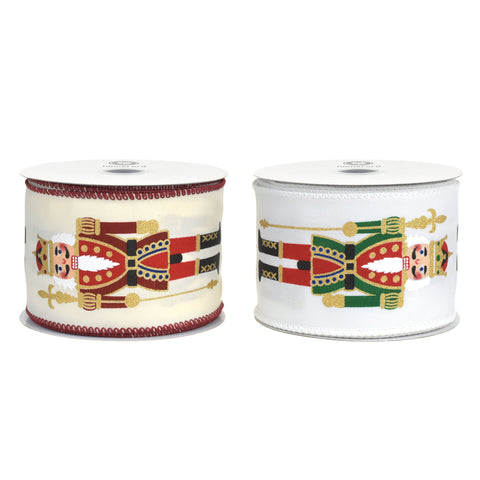 Christmas Regal Nutcrackers Faux Linen Wired Ribbon, 2-1/2-inch, 10-yard