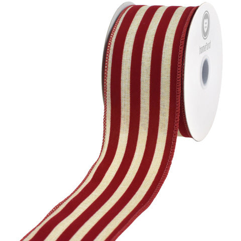 Flocked Velvet Stripes Wired Ribbon, 2-1/2-inch, 10-yard