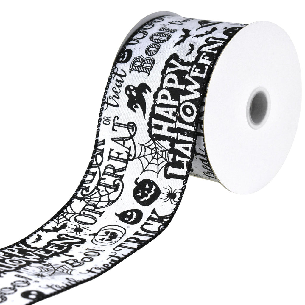 Happy Halloween Glittered Satin Wired Ribbon, 2-1/2-inch, 10-yard