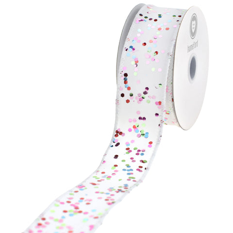 Hexagon Glitter Confetti Satin Wired Ribbon, 1-1/2-inch, 10-yard