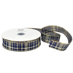 Christmas Metallic Plaid Wired Ribbon, 1-1/2-inch, 50-yard, Navy