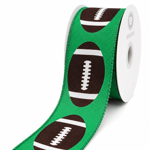Footballs Wired Edge Ribbon, 2-1/2-inch, 10-yard