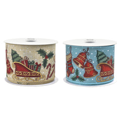 Classic Christmas Printed Symbols Wired Ribbon, 10-yard
