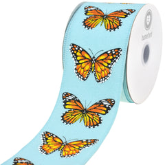 Spring Monarch Butterfly Faux Linen Wired Ribbon, 2-1/2-inch, 10-yard
