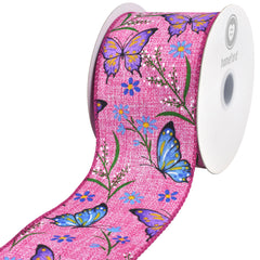 Spring Flowers and Butterflies Wired Ribbon, 2-1/2-inch, 10-yard
