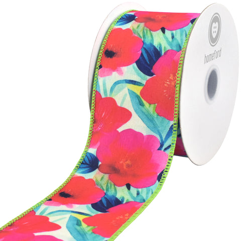 Spring Blooming Begonias Deluxe Wired Ribbon, 10-yard