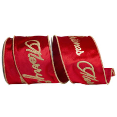 Merry Christmas Glittered Script Velvet Wired Ribbon, 3-inch, 10-yard