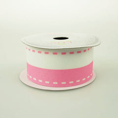 Saddle Stitch White Grosgrain Ribbon, 1-1/2-inch, 10-yard