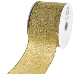 Embossed Glittered Flowers Polypropylene Wired Ribbon, 2-1/2-inch, 10-yard