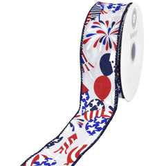 Patriotic Fireworks Balloons Celebration Wired Ribbon, 10-yard