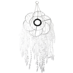 Hanging Beaded Floral Chandelier with Icicle Crystals, 10-1/2-Inch - Silver