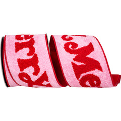 Textured Embroidered Merry Fused Dupioni Backed Wired Edge Ribbon, 4-inch, 5-yard
