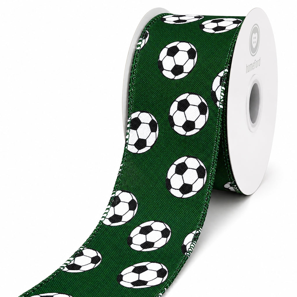 Soccer Balls Wired Edge Ribbon, 2-1/2-inch, 10-yard