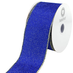 Christmas Velvet Glitter Styled Wired Ribbon, 2-1/2-inch, 10-yard, Royal Blue