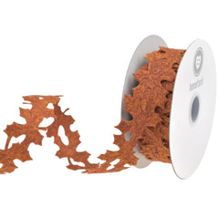 Fall Leaves Felt Cutout Ribbon, Brown, 1-1/2-inch, 10-yard