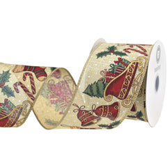Classic Christmas Printed Symbols Wired Ribbon, 10-yard