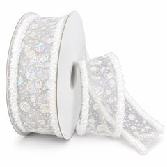 Christmas Iridescent Glitter Dot Sheer Wired Ribbon, 10-yard