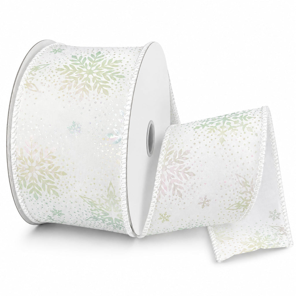 Iridescent Snowflake Christmas Velvet Wired Ribbon, 2-1/2-inch, 10-yard