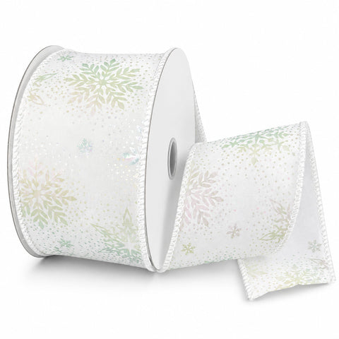 Iridescent Snowflake Christmas Velvet Wired Ribbon, 2-1/2-inch, 10-yard