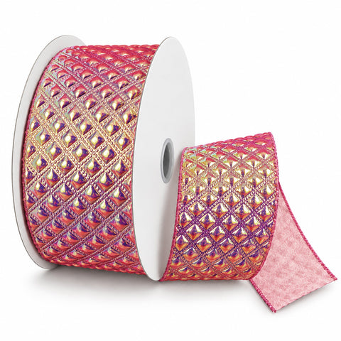 Christmas Puffy Diamonds Metallic Ribbon, 10-yard