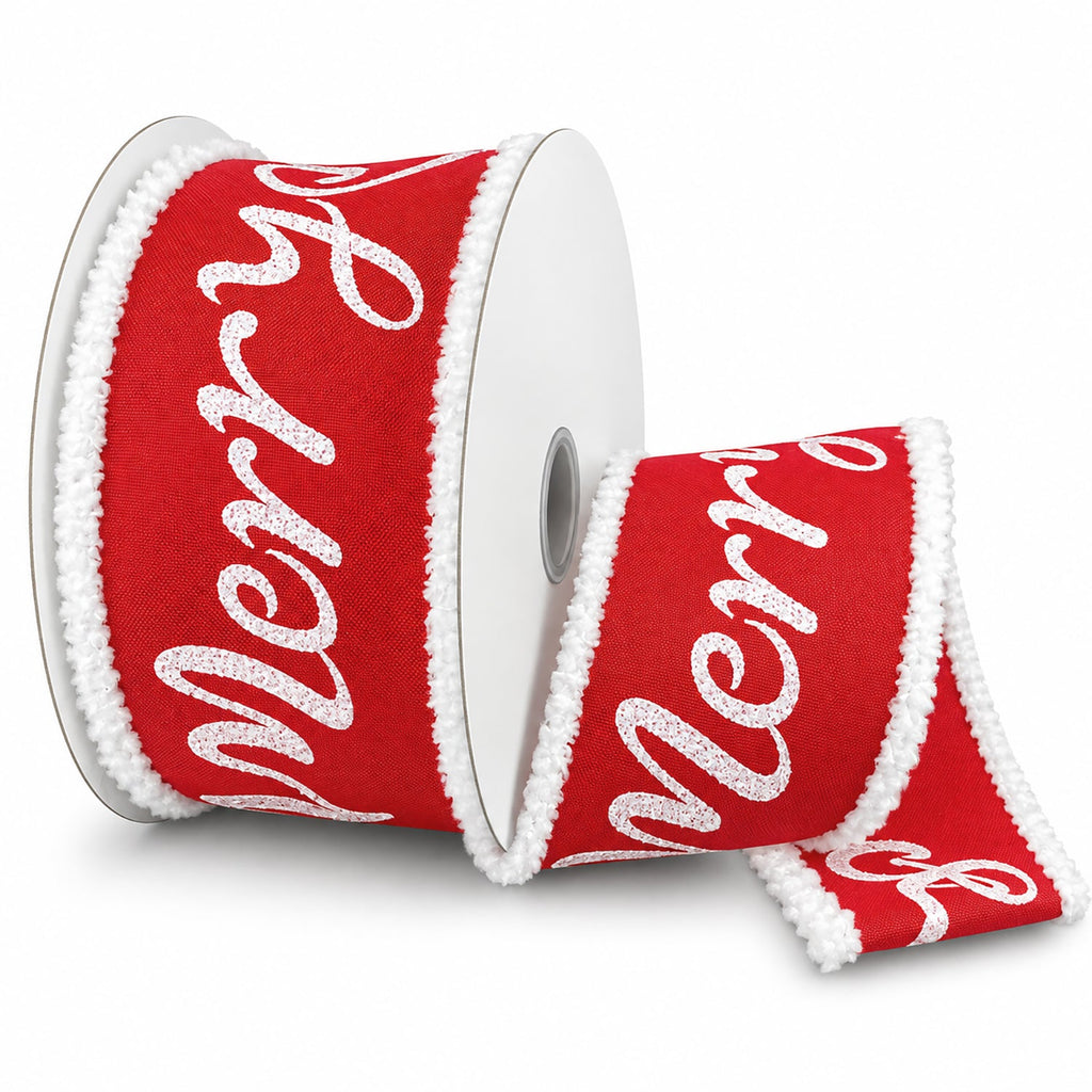 Glitter Merry Christmas Satin Wired Ribbon, 2-1/2-inch, 10-yard