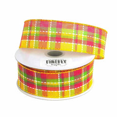 Colorful Dash Plaid Polyester Ribbon Wired Edge, 10 Yards