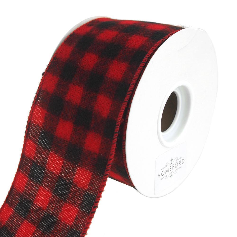 Buffalo Plaid Wired Christmas Holiday Ribbon, Red/Black, 2-1/2-inch, 10-yard