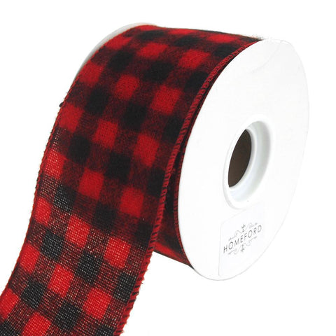 Buffalo Plaid Wired Christmas Holiday Ribbon, Red/Black, 2-1/2-inch, 10-yard