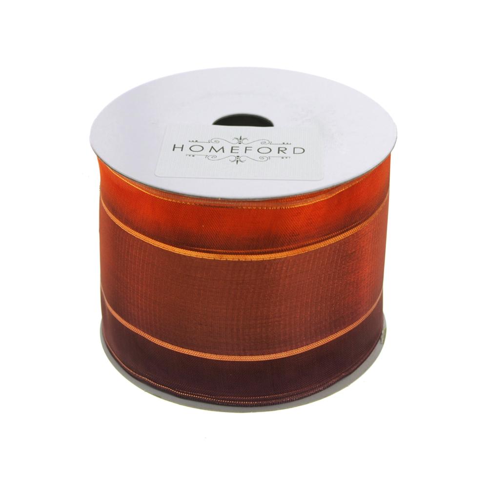 Striped Sheer Ribbon Wired Autumn Fall Ribbon, Copper, 2-1/2-Inch, 20 Yards