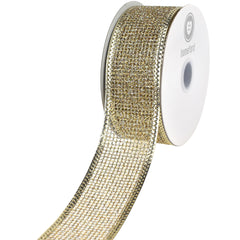 Christmas Glittered Net Metallic Edge Wired Ribbon, 1-1/2-inch, 10-yard