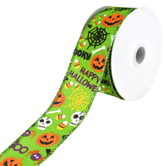 Halloween Cartoon Pumpkin and Skull Wired Ribbon, 10-yard